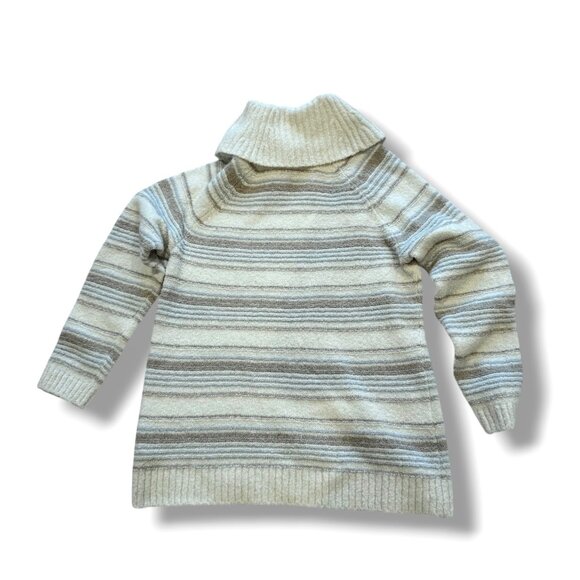 L.L.Bean Women’s Wool Blend Stripe Sweater Jumper Neutral Multistripe Size L - Picture 12 of 14